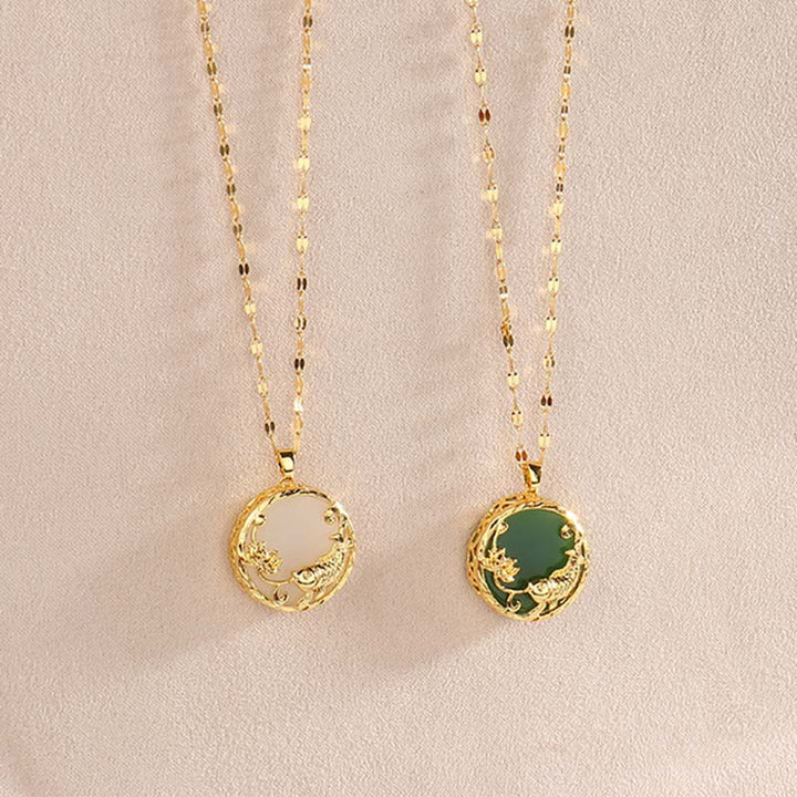 Buddha Stones Natural Jade Koi Fish Lotus Luck Necklace Pendant - image 10