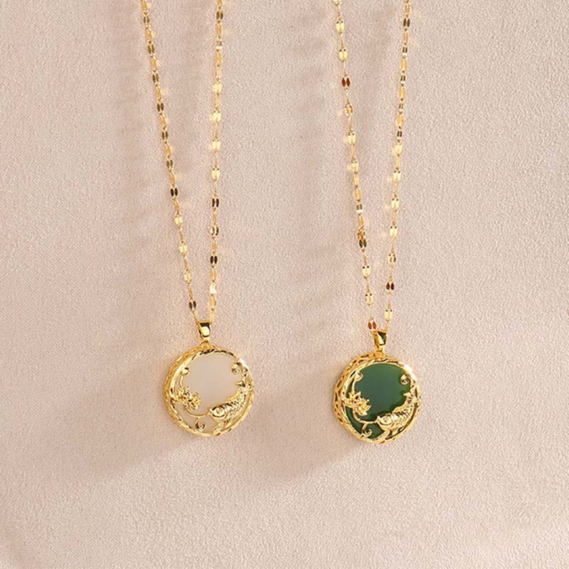 Buddha Stones Natural Jade Koi Fish Lotus Luck Necklace Pendant - image 10