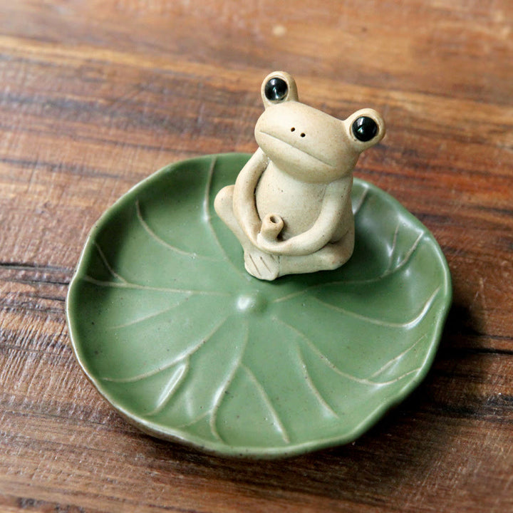 Buddha Stones Handmade Ceramic Stick Frog Incense Burner Decoration
