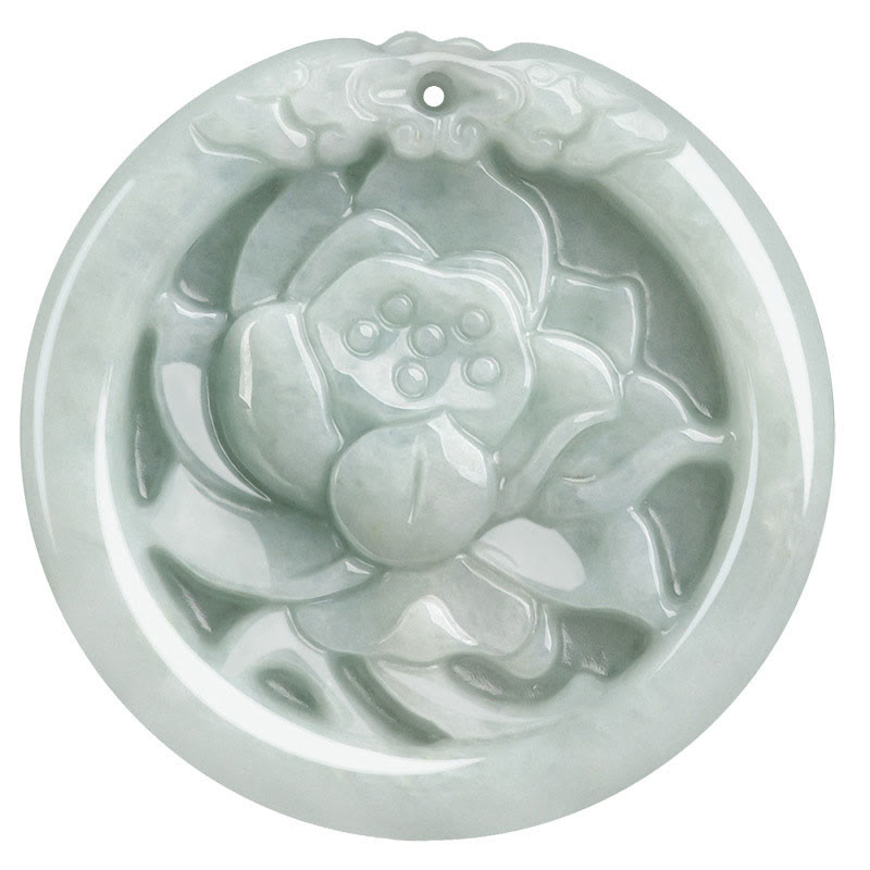 Buddha Stones Natural Jade Lotus Flower Carved Prosperity Necklace Pendant - image 11
