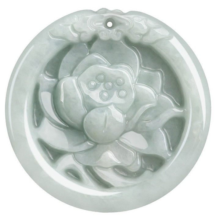 Buddha Stones Natural Jade Lotus Flower Carved Prosperity Necklace Pendant - image 11