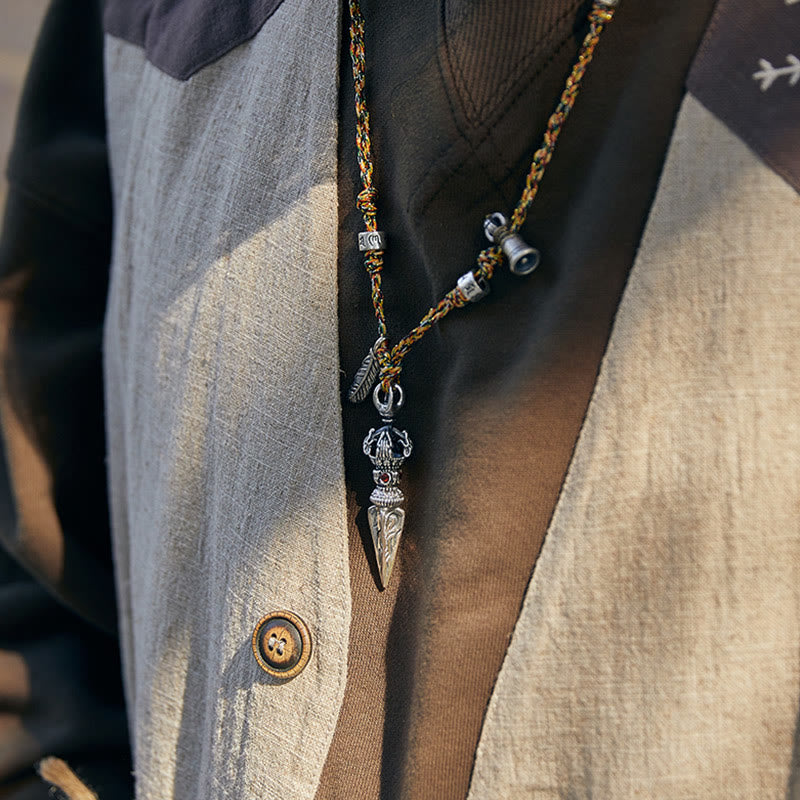 Tibetan Handmade 925 Sterling Silver Dorje Vajra Om Mani Padme Hum Feather Strength Necklace Pendant - image 3