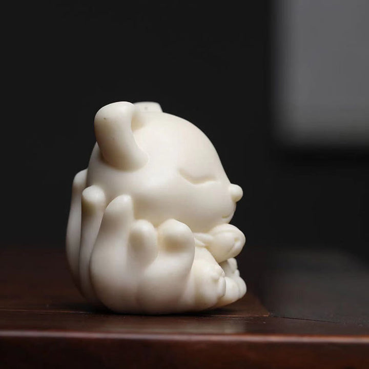 Buddha Stones Mini Nine Tailed Fox Ivory Fruit Sandalwood Green Sandalwood Blessing Decoration