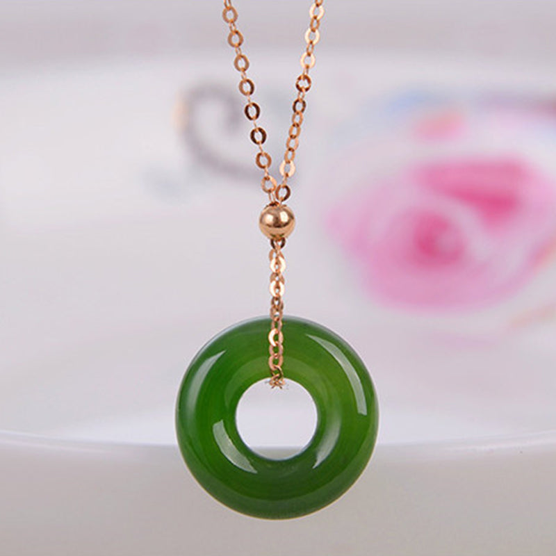 Round Cyan Jade Healing 14k Gold Plated Copper Necklace Pendant - image 2