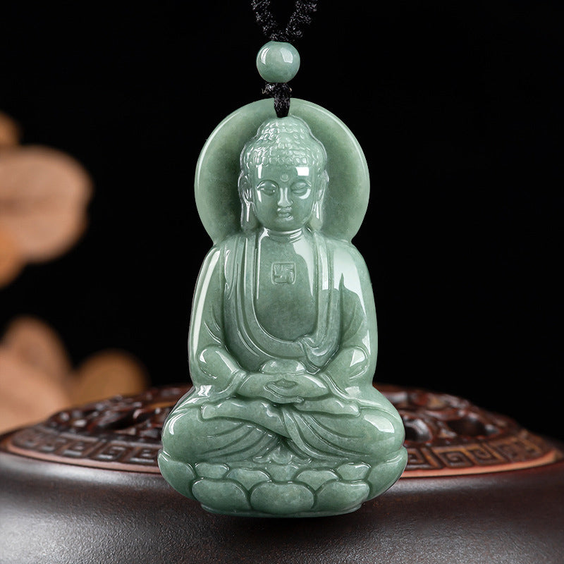 Buddha Stones Amitabha Buddha Jade Amulet Compassion String Necklace - BUDDHA SYMBOL (COMPASSION ♥ SERENITY) - image 1