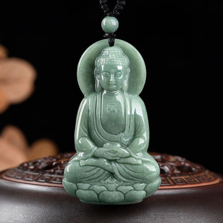 Buddha Stones Amitabha Buddha Jade Amulet Compassion String Necklace - BUDDHA SYMBOL (COMPASSION ♥ SERENITY) - image 1