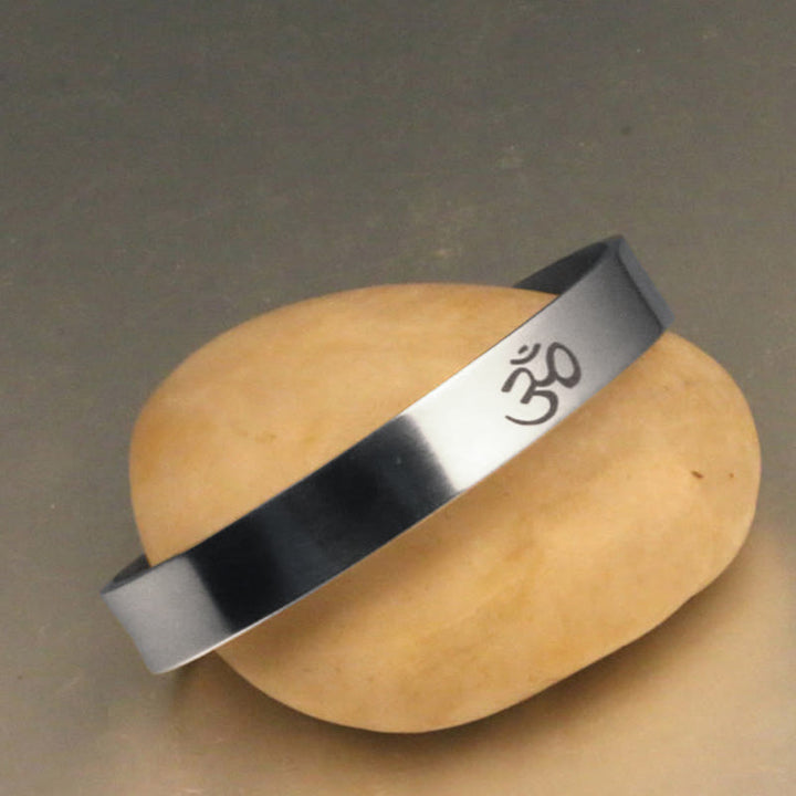 Buddha Stones Tibetan OM Symbol Mindfulness Cuff Bracelet Bangle - image 3