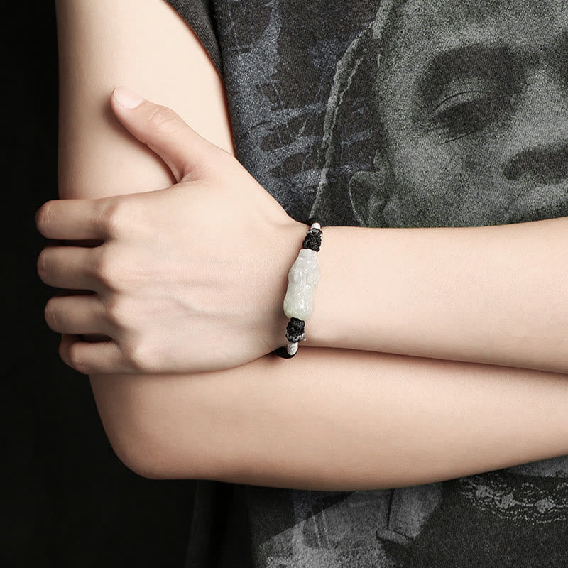 Buddha Stones Handmade Natural Jade PiXiu Luck Prosperity Braided String Bracelet - image 8