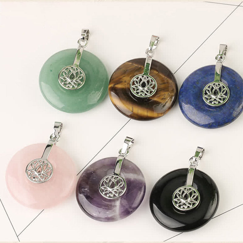Buddha Stones Various Crystal Amethyst Pink Crystal Lotus Healing Necklace Pendant - image 4