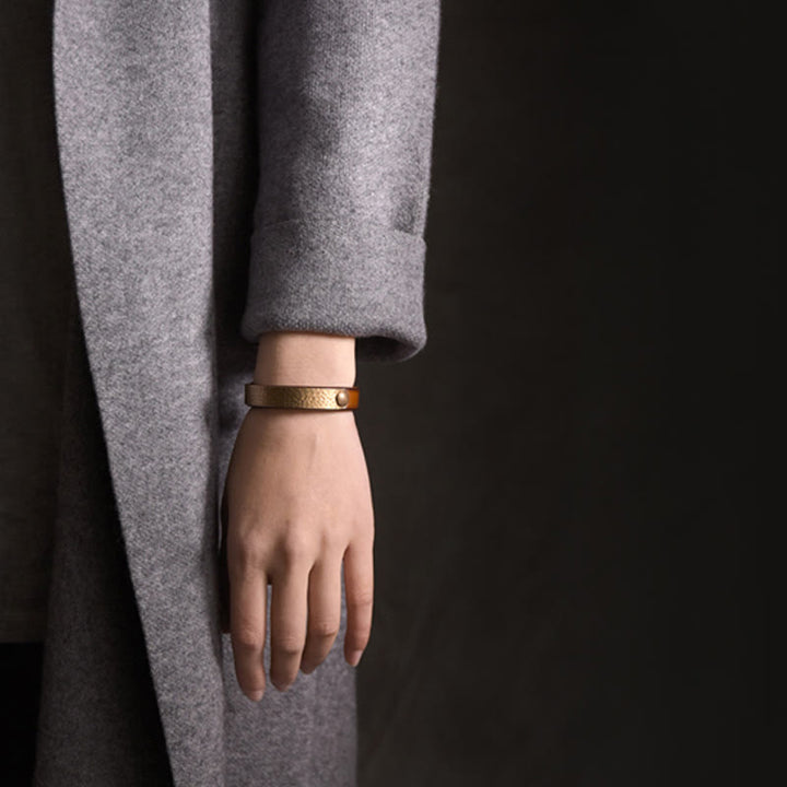 Buddha Stones Vintage Handmade Texture Copper Brass Leather Wealth Bracelet Bangle - image 10