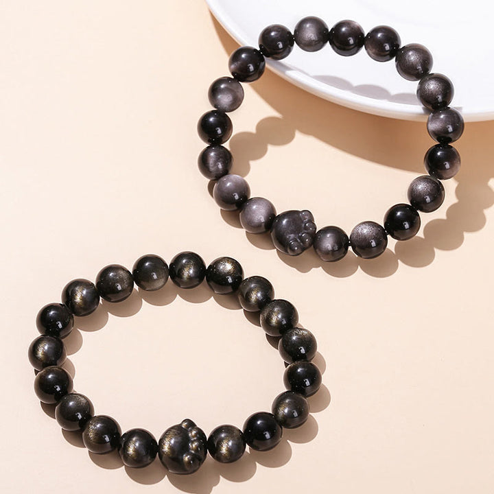 Buddha Stones Natural Gold Sheen Obsidian Silver Sheen Obsidian Cute Cat Paw Claw Wealth Bracelet - image 2
