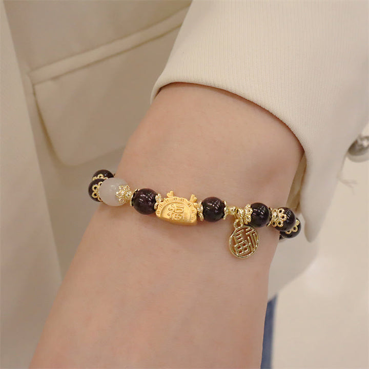Buddha Stones Year Of The Dragon Red Agate Strawberry Quartz Black Obsidian Jade Garnet Pearl Cinnabar Dumpling Dragon Luck Fu Character Bracelet - image 25