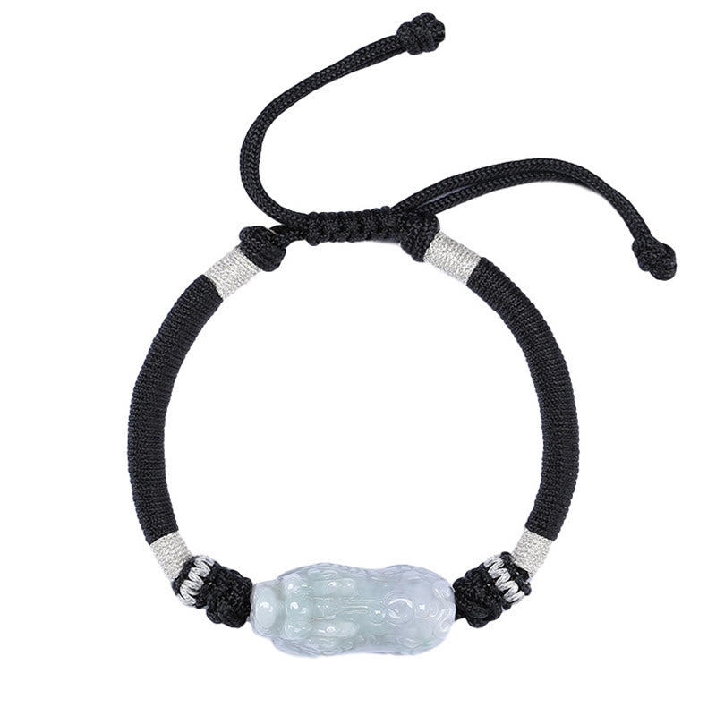 Buddha Stones Handmade Natural Jade PiXiu Luck Prosperity Braided String Bracelet - image 5