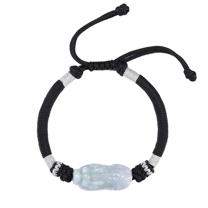 Buddha Stones Handmade Natural Jade PiXiu Luck Prosperity Braided String Bracelet - image 5