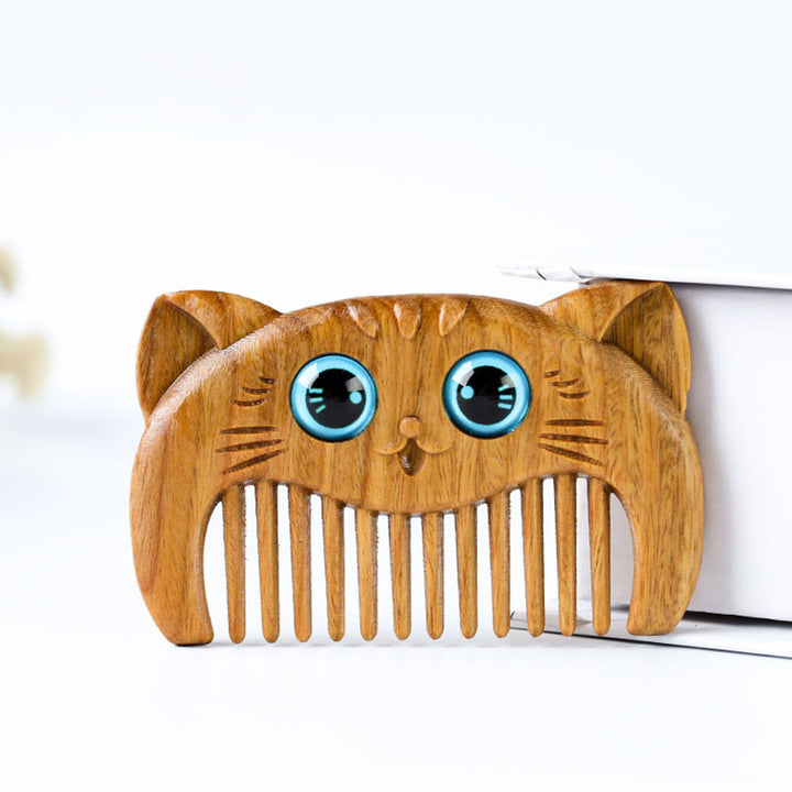 Simple Cat Pattern Green Sandalwood Cure Portable Comb - image 10