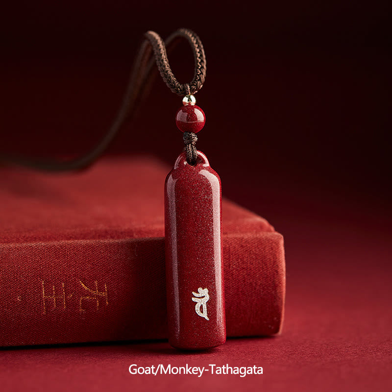 Chinese Zodiac Natal Buddha Cinnabar Amulet Protection String Necklace Pendant - Brown - Goat/Monkey-Tathagata - image 15