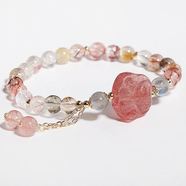 Buddha Stones Natural Strawberry Quartz Cat Paw Claw Colorful Rutilated Quartz Moonstone Love Bracelet - image 5