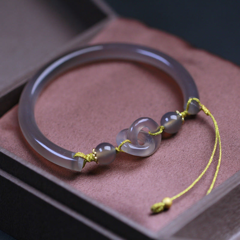 Buddha Stones Natural Gray Agate Double Peace Buckle Balance Bracelet Bangle - image 3