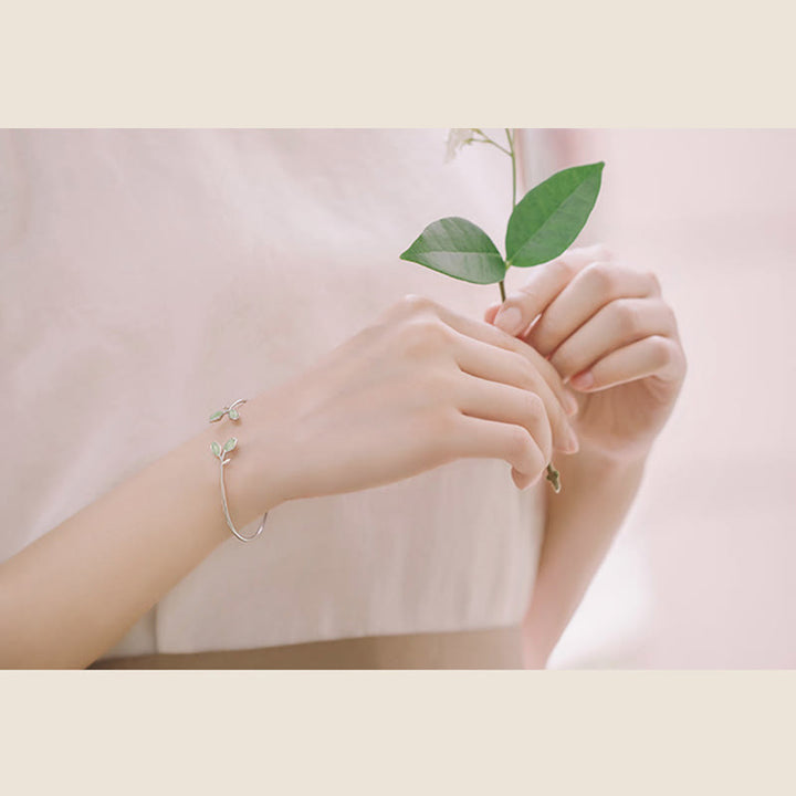 Buddha Stones Leaf Pattern Cat Eye Support Cuff Bracelet Bangle - image 17