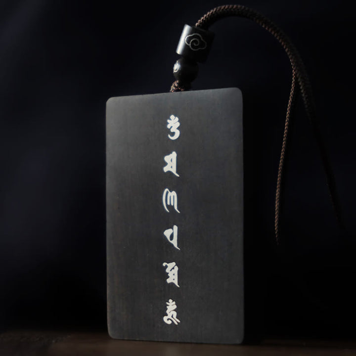 Buddha Stones 999 Sterling Silver Small Leaf Red Sandalwood Ebony Wood Om Mani Padme Hum Inlaid Protection Necklace Pendant - image 17