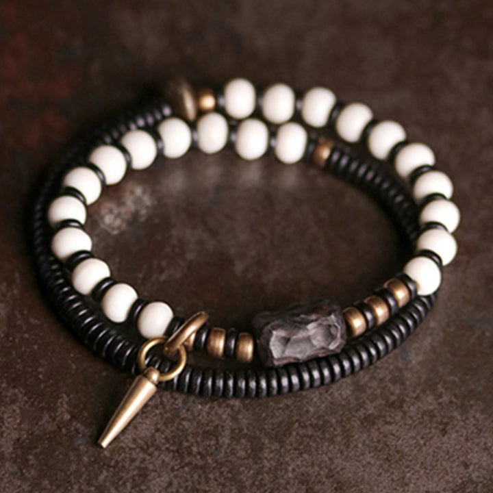 Buddha Stones Bone Beads Ebony Wood Copper Strength Couple Bracelet