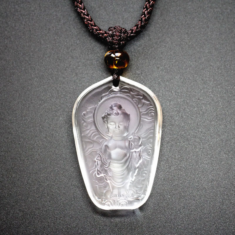 Buddha Stones Tibetan Buddha Liuli Crystal Serenity Necklace Pendant - White Buddha - image 3