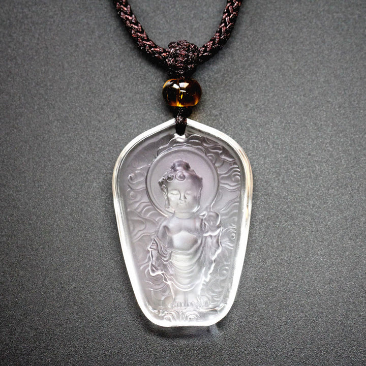 Buddha Stones Tibetan Buddha Liuli Crystal Serenity Necklace Pendant - White Buddha - image 3