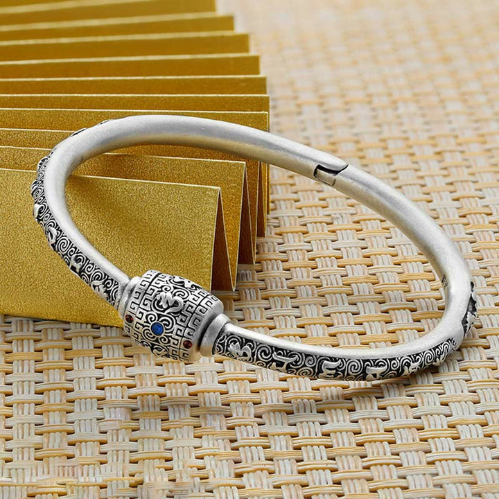 Buddha Stones 990 Sterling Silver Tibetan Auspicious Clouds Om Mani Padme Hum Engraved Creativity Bracelet Bangle - Om Mani Padme Hum(Wrist Circumference 15-17cm) - image 7