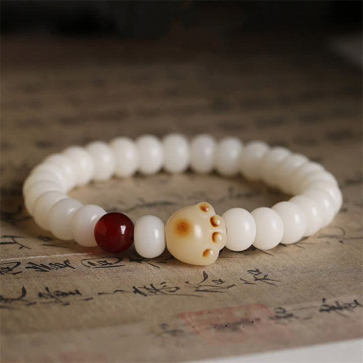 Buddha Stones Natural Bodhi Seed Lovely Paw Lucky Cat Bracelet - image 1