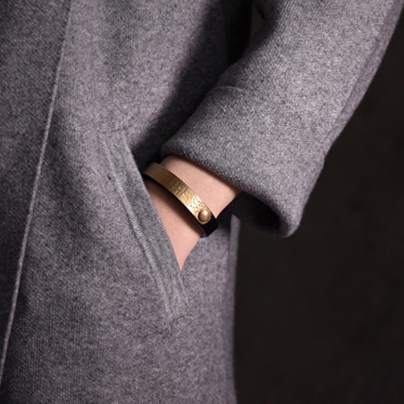 Buddha Stones Vintage Handmade Texture Copper Brass Leather Wealth Bracelet Bangle - image 20