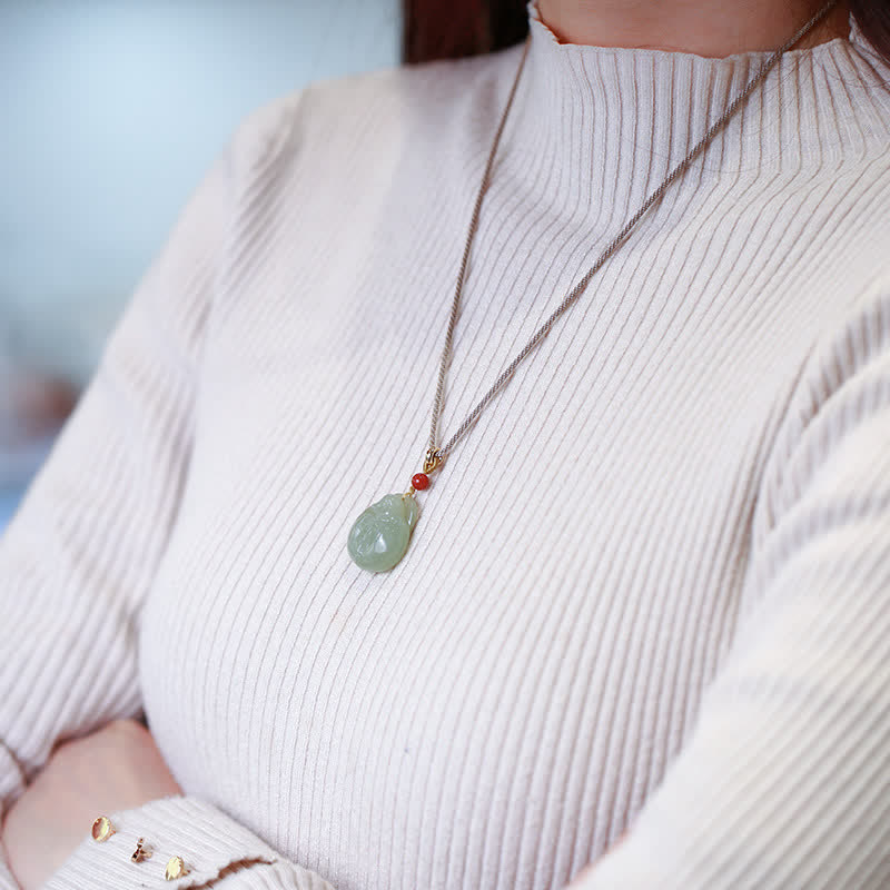 Laughing Buddha Hetian Jade Wealth Prosperity String Necklace Pendant - image 4