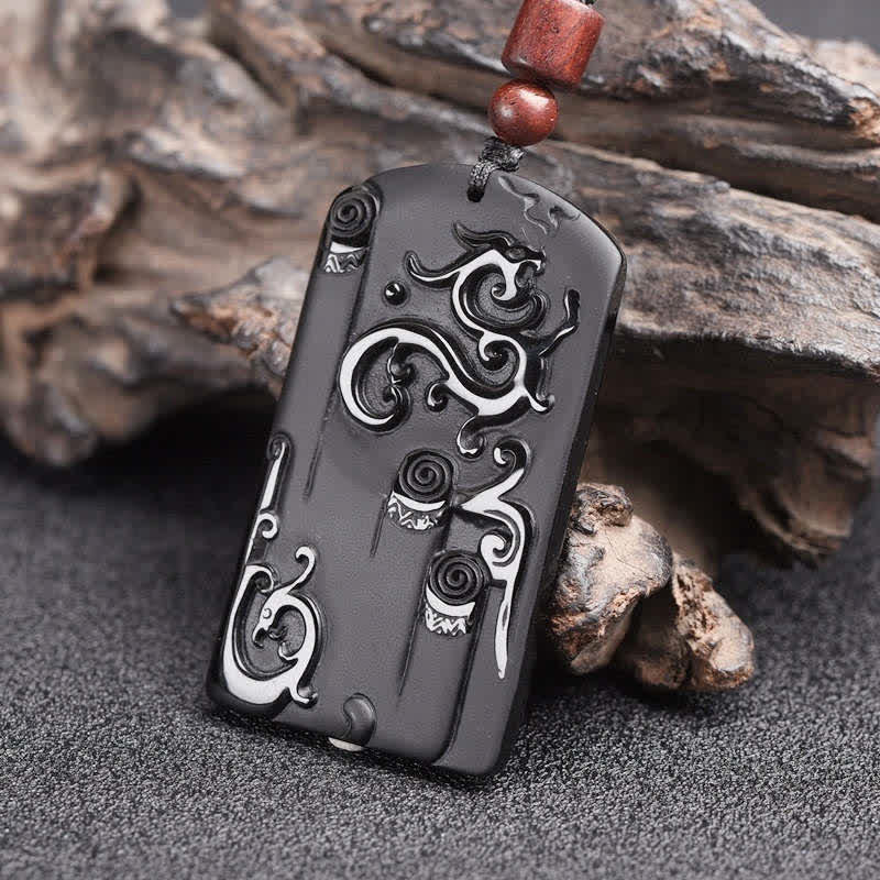 Black Obsidian Dragon Phoenix Success Necklace Pendant - image 4