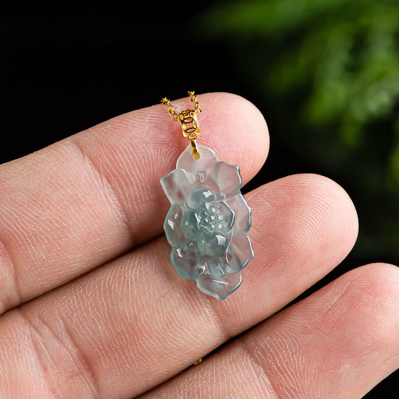 Buddha Stones 925 Sterling Silver Chain 18K Gold Buckle Natural Jade Lotus Pattern Prosperity Necklace Pendant - image 2