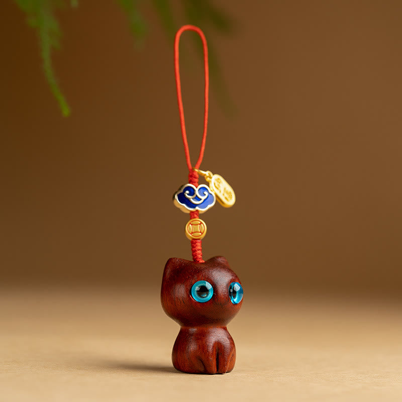 Buddha Stones Small Leaf Red Sandalwood Ebony Wood Lucky Cat Protection Key Chain Phone Hanging Decoration - Small Leaf Red Sandalwood Cat - Phone Hanging Decoration - image 7