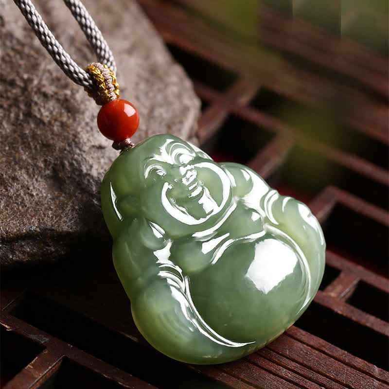 Laughing Buddha Hetian Jade Abundance Necklace String Pendant - image 2