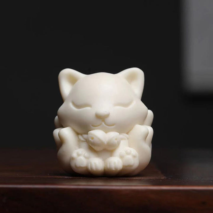 Buddha Stones Mini Nine Tailed Fox Ivory Fruit Sandalwood Green Sandalwood Blessing Decoration