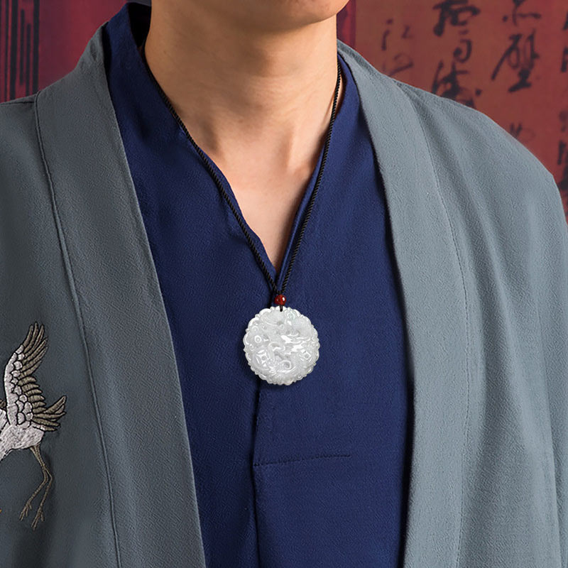 Buddha Stones White Jade Dragon Protection Necklace String Pendant - image 3