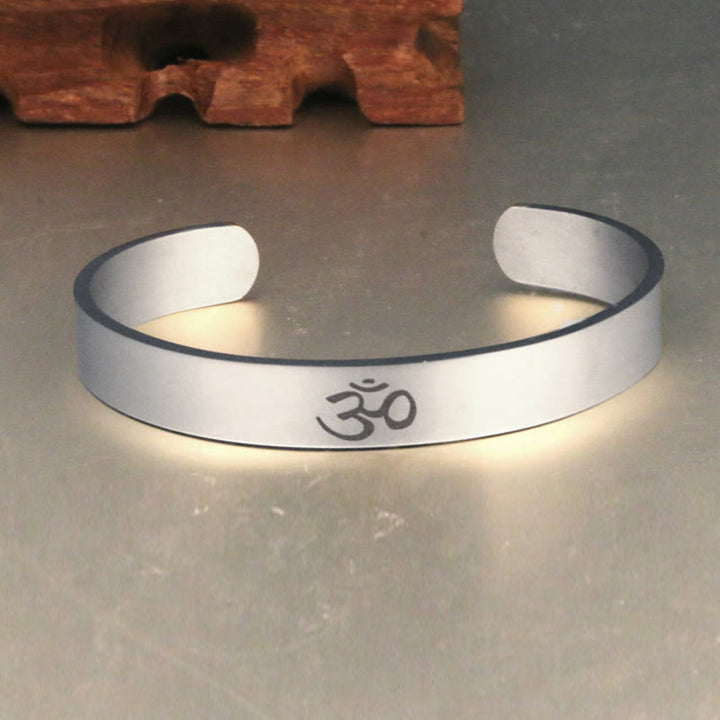 Buddha Stones Tibetan OM Symbol Mindfulness Cuff Bracelet Bangle - image 4