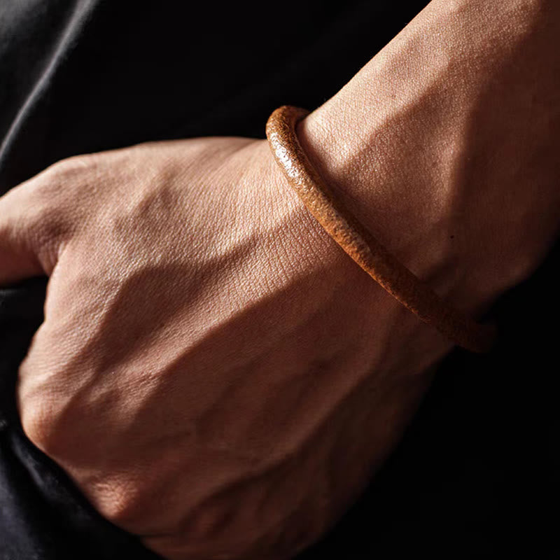 Buddha Stones Retro Leather Luck Healing Copper Magnetic Buckle Bracelet - image 5