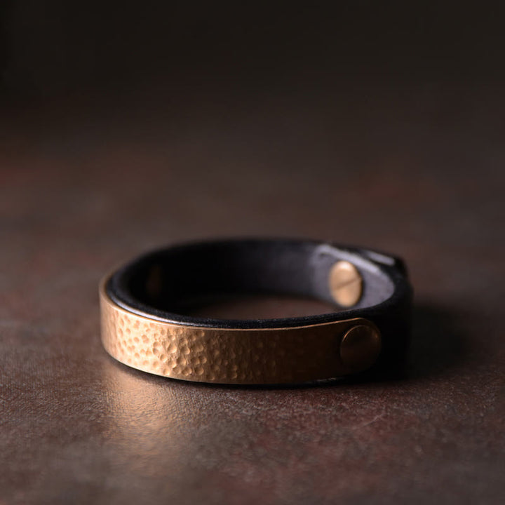 Buddha Stones Vintage Handmade Texture Copper Brass Leather Wealth Bracelet Bangle - Copper Black - 17-17.5cm - image 15