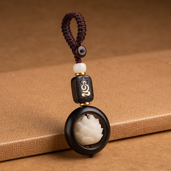 Buddha Stones Ebony Wood Bodhi Seed Lotus Enlightenment Key Chain Decoration