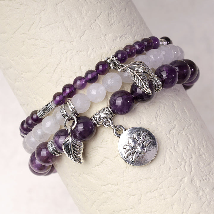 Buddha Stones 3PCS Natural Quartz Crystal Beaded Healing Energy Lotus Bracelet - image 5