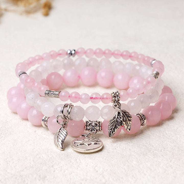 Buddha Stones 3PCS Natural Quartz Crystal Beaded Healing Energy Lotus Bracelet - Pink Crystal - image 18