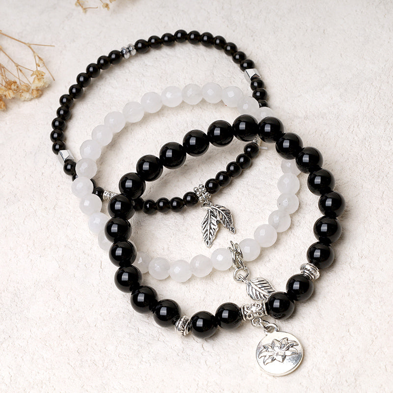 Buddha Stones 3PCS Natural Quartz Crystal Beaded Healing Energy Lotus Bracelet - image 9