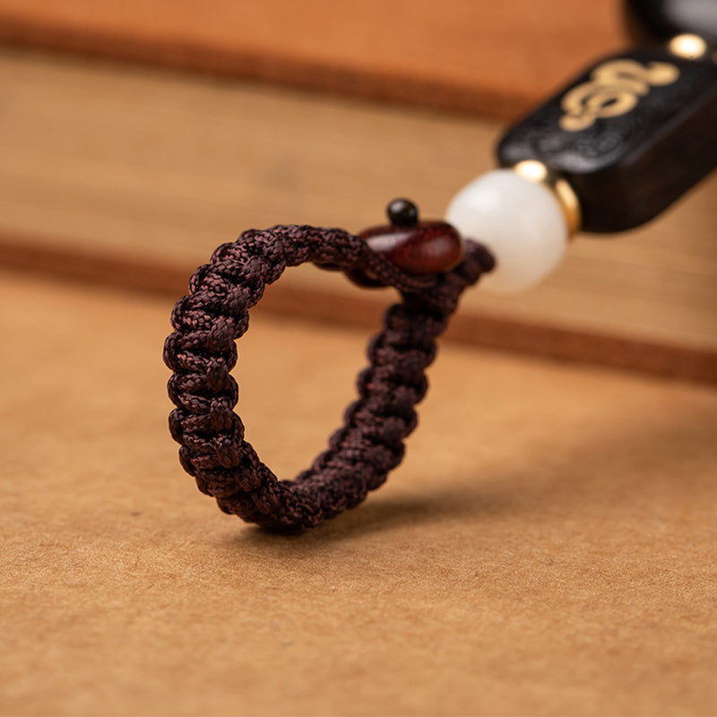 Buddha Stones Ebony Wood Bodhi Seed Lotus Enlightenment Key Chain Decoration