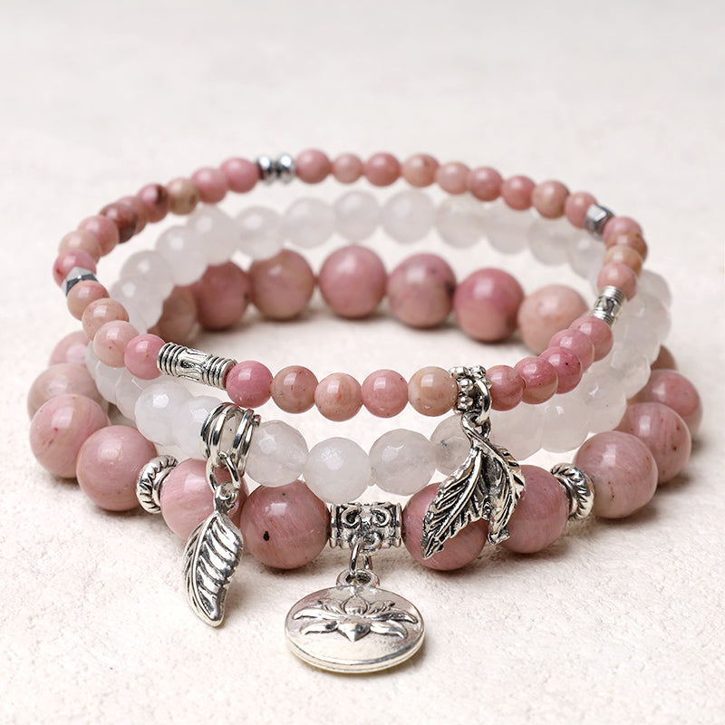 Buddha Stones 3PCS Natural Quartz Crystal Beaded Healing Energy Lotus Bracelet - Rose Quartz - image 13