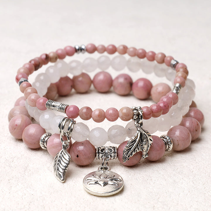 Buddha Stones 3PCS Natural Quartz Crystal Beaded Healing Energy Lotus Bracelet - Rose Quartz - image 13