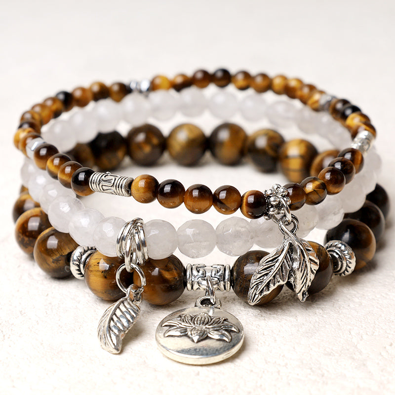 Buddha Stones 3PCS Natural Quartz Crystal Beaded Healing Energy Lotus Bracelet - image 27