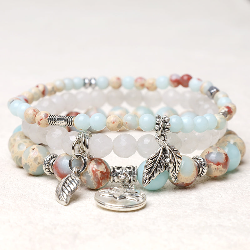 Buddha Stones 3PCS Natural Quartz Crystal Beaded Healing Energy Lotus Bracelet - Sea Sediment Jasper - image 31