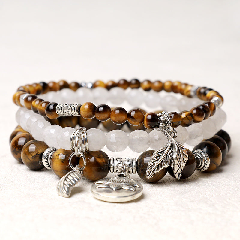 Buddha Stones 3PCS Natural Quartz Crystal Beaded Healing Energy Lotus Bracelet - Tiger Eye - image 26